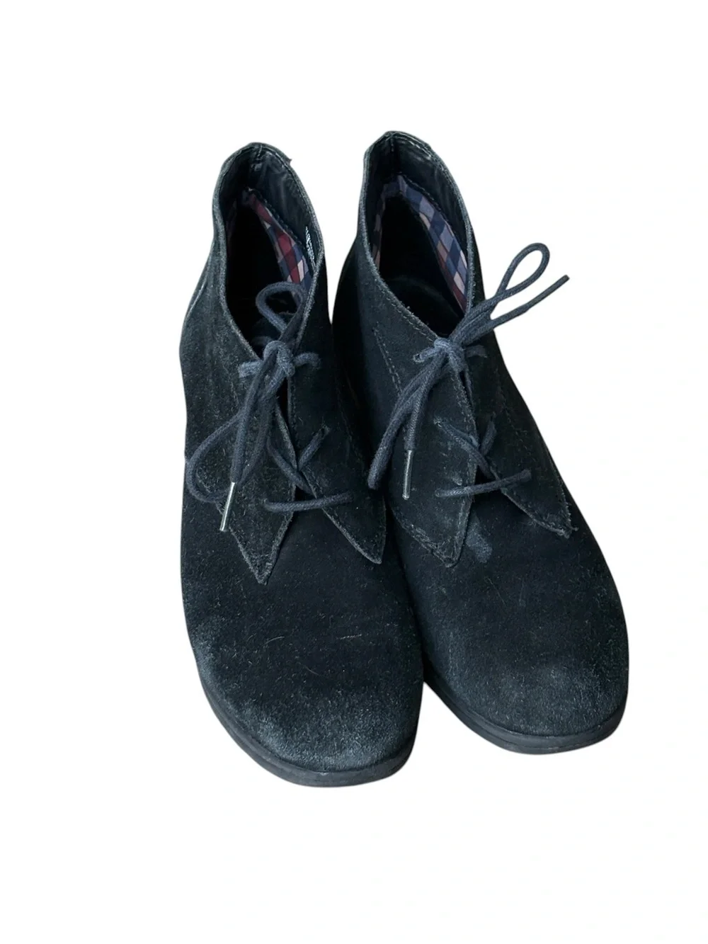 White Mountain Black Soft Wedge Ankle Booties Suede Size 9 Lace-Up